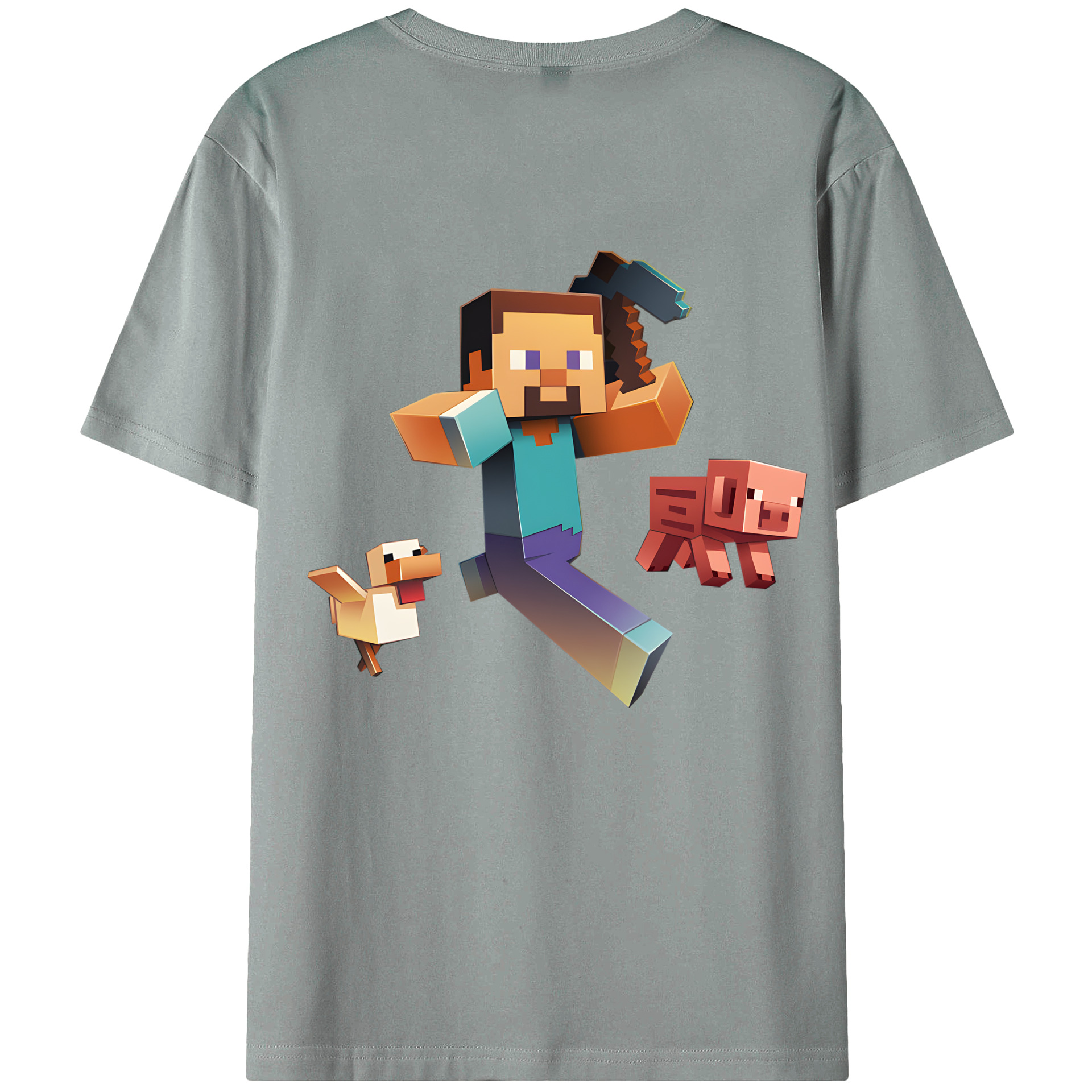 （画像用） マインクラフト ブロックの世界 Minecraft MC Block world 綿100％ メンズ半袖Tシャツ（バックプリント） 通気性